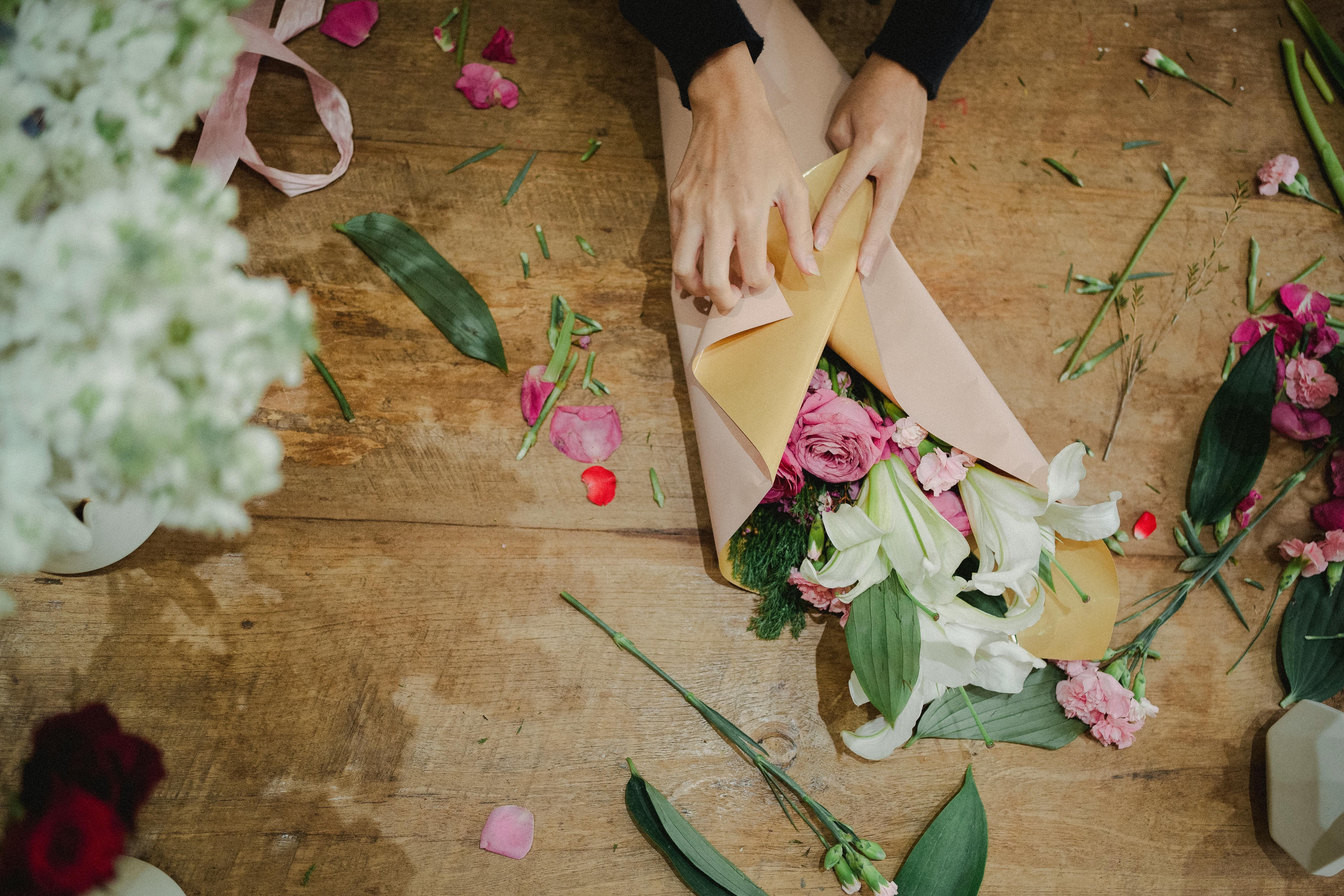Hands Fixing a bouquet